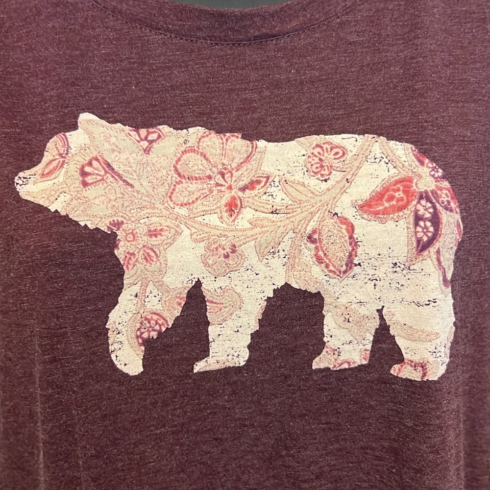 G.H. BASS CO 🐻 COTTON BLEND BURGUNDY RED LONG SLEEVE BEAR TSHIRT TOP Women’s XXL - Picture 4 of 7